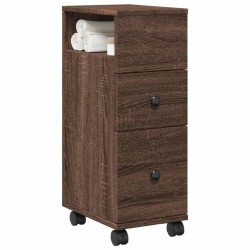 Meuble étroit de salle de bain à roulettes chêne marron 