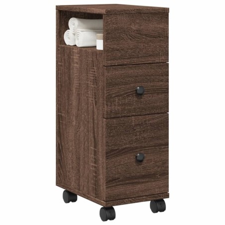 Meuble étroit de salle de bain à roulettes chêne marron 