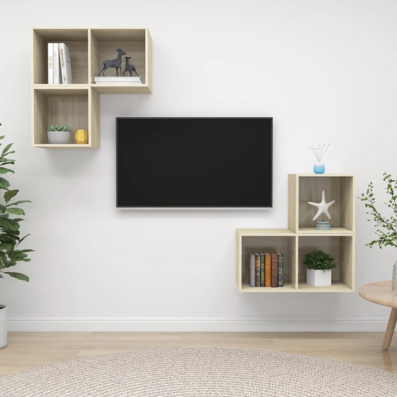 Ensemble de meubles TV 4 pcs Chêne sonoma Bois d'ingénierie Ensemble de meubles TV 4 pcs Chêne sonoma Bois d'ingénierie