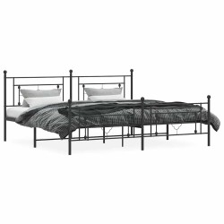 Cadre de lit métal sans matelas avec pied de lit noir 193x203cm 