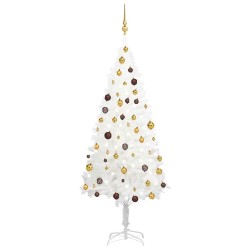 Arbre de Noël artificiel pré-éclairé et boules blanc 180 cm 