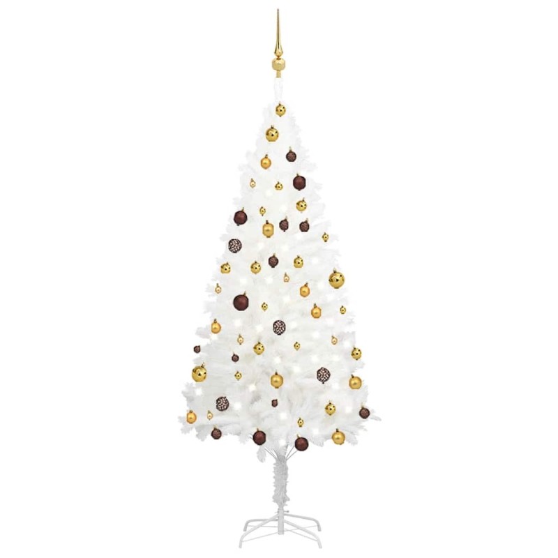 Arbre de Noël artificiel pré-éclairé et boules blanc 180 cm 