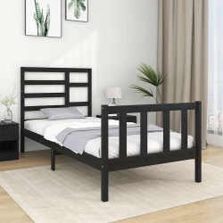 Cadre de lit sans matelas noir bois massif 75x190 cm 