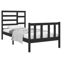 Cadre de lit sans matelas noir bois massif 75x190 cm 