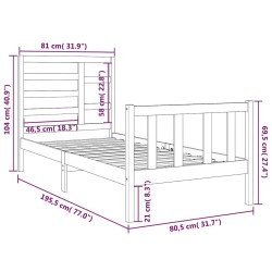 Cadre de lit sans matelas noir bois massif 75x190 cm 