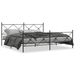 Cadre de lit métal sans matelas avec pied de lit noir 193x203cm 