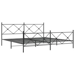 Cadre de lit métal sans matelas avec pied de lit noir 193x203cm 