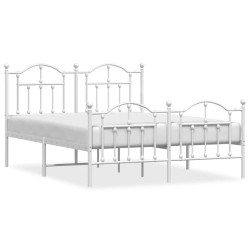 Cadre de lit métal sans matelas et pied de lit blanc 150x200 cm 