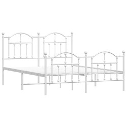 Cadre de lit métal sans matelas et pied de lit blanc 150x200 cm 