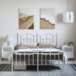 Cadre de lit métal sans matelas et pied de lit blanc 150x200 cm 