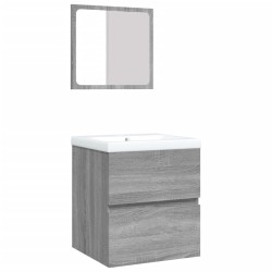 Armoire lavabo de salle de bain et bassin et miroir sonoma gris 