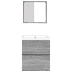 Armoire lavabo de salle de bain et bassin et miroir sonoma gris 