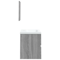 Armoire lavabo de salle de bain et bassin et miroir sonoma gris 