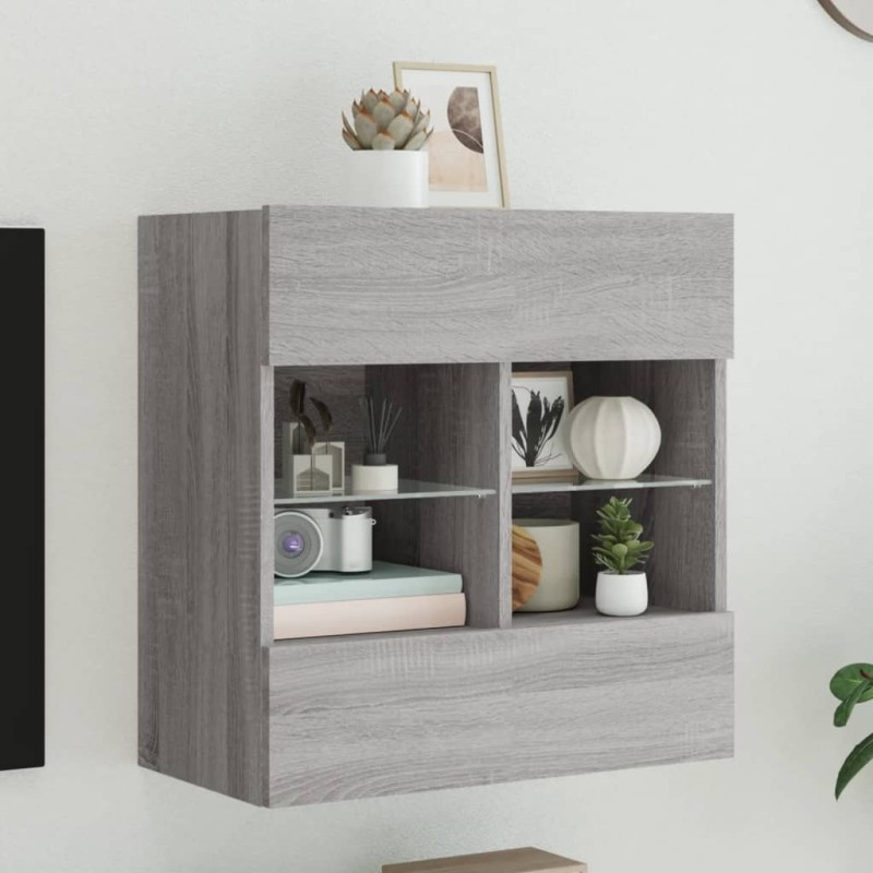 Meuble TV mural avec lumières LED sonoma gris 58,5x30x60,5 cm 