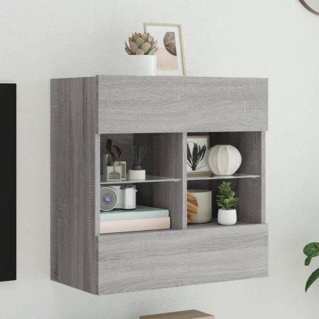 Meuble TV mural avec lumières LED sonoma gris 58,5x30x60,5 cm 