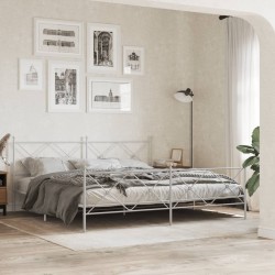 Cadre de lit métal sans matelas et pied de lit blanc 193x203 cm 