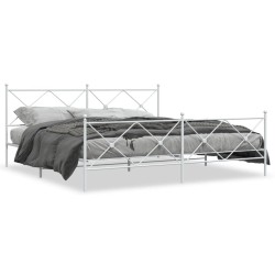 Cadre de lit métal sans matelas et pied de lit blanc 193x203 cm 