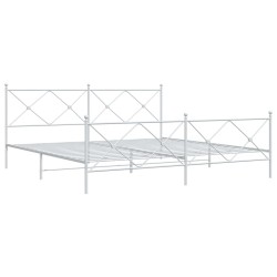 Cadre de lit métal sans matelas et pied de lit blanc 193x203 cm 