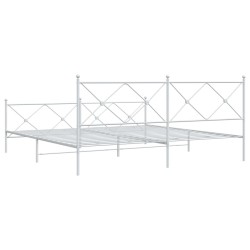 Cadre de lit métal sans matelas et pied de lit blanc 193x203 cm 