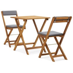 Ensemble de bistro pliable 3 pcs et coussins bois acacia solide 