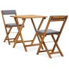 Ensemble de bistro pliable 3 pcs et coussins bois acacia solide 