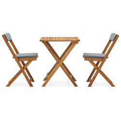 Ensemble de bistro pliable 3 pcs et coussins bois acacia solide 