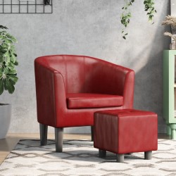 Fauteuil avec repose-pied rouge bordeaux similicuir 