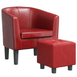 Fauteuil avec repose-pied rouge bordeaux similicuir 