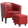 Fauteuil avec repose-pied rouge bordeaux similicuir 