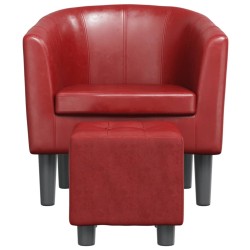 Fauteuil avec repose-pied rouge bordeaux similicuir 