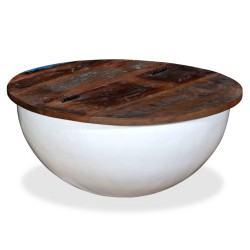 Table basse Bois de récupération massif Blanc Forme de bol 