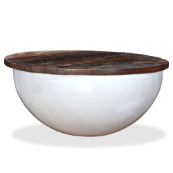 Table basse Bois de récupération massif Blanc Forme de bol 