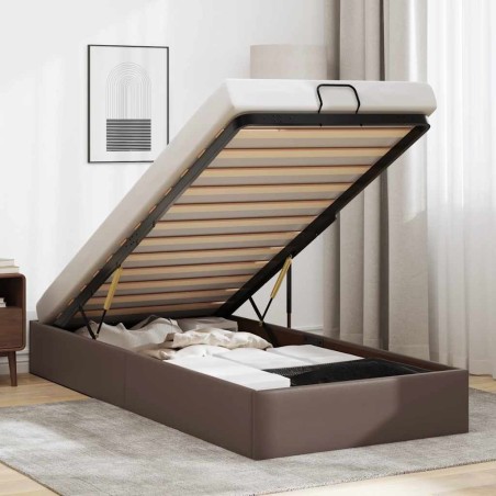 Cadre de lit ottoman sans matelas marron 80x200 cm similicuir 