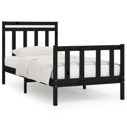 Cadre de lit sans matelas noir bois massif de pin 100x200 cm 