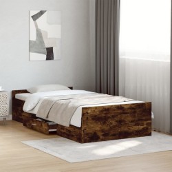 Cadre de lit avec tiroirs sans matelas chêne fumé 90x200 cm 