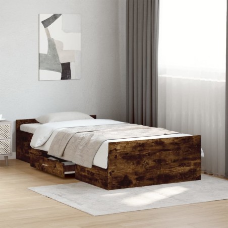 Cadre de lit avec tiroirs sans matelas chêne fumé 90x200 cm 