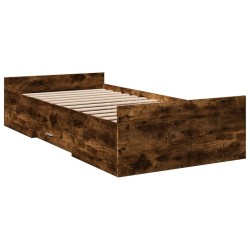 Cadre de lit avec tiroirs sans matelas chêne fumé 90x200 cm 
