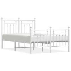 Cadre de lit métal sans matelas et pied de lit blanc 135x190 cm 