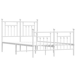 Cadre de lit métal sans matelas et pied de lit blanc 135x190 cm 
