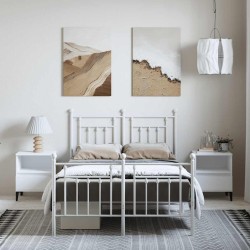 Cadre de lit métal sans matelas et pied de lit blanc 135x190 cm 