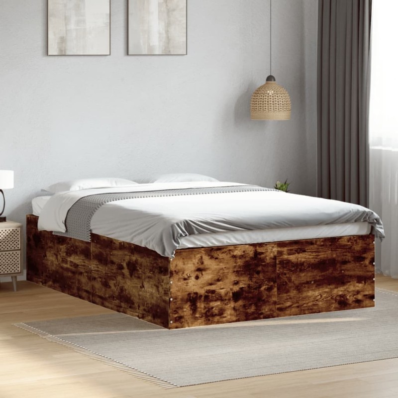Cadre de lit sans matelas chêne fumé 135x190 cm 