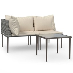 Salon de jardin 3 pcs avec coussins Gris Résine tressée 