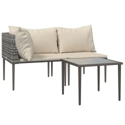 Salon de jardin 3 pcs avec coussins Gris Résine tressée 