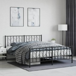 Cadre de lit métal sans matelas avec pied de lit noir 160x200cm 
