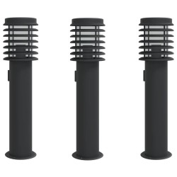 Lampadaires d'extérieur avec sortie 3 pcs noir acier inoxydable 