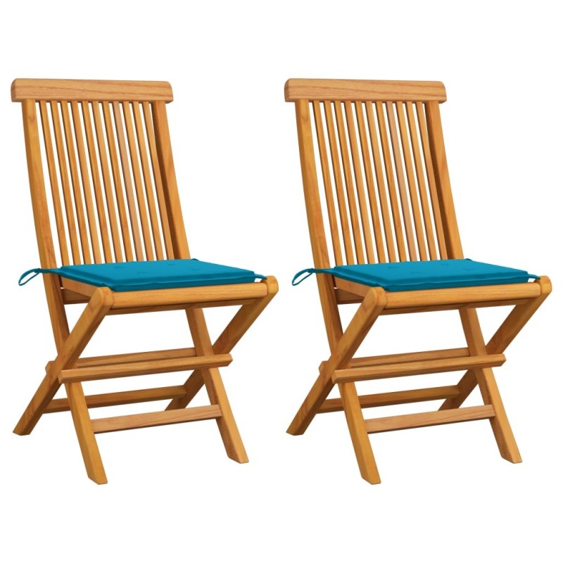 Chaises de jardin et coussins bleu lot de 2 Bois de teck massif 