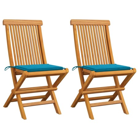 Chaises de jardin et coussins bleu lot de 2 Bois de teck massif 