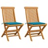 Chaises de jardin et coussins bleu lot de 2 Bois de teck massif 