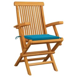 Chaises de jardin et coussins bleu lot de 2 Bois de teck massif 
