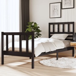 Cadre de lit sans matelas noir bois massif 